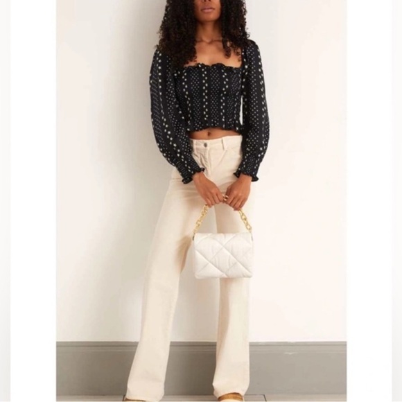 LOVESHACKFANCY Russell stars smocked top puff sleeve black white small pretty - Picture 3 of 10